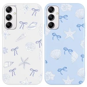 Yirlbey 2 Pi&egrave;ces Coque pour Samsung Galaxy A14 5G 6,8", &Eacute;tui Souple TPU Aesthetic N&oelig;ud Seashells Motif Dessin Durable Fine Silicone Housse de Antichoc Anti-Rayures Protection Fille Cover, Papillon (XUPINBO, neuf)