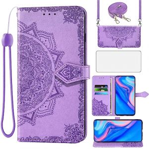 Asuwish Coque pour Huawei P Smart Z/Honor 9X avec Verre Tremp&eacute; Protecteur D'&eacute;cran Rabat Support Cuir Porte Carte Portefeuille Mandala &Eacute;tui Hawaii Y9 Prime 2019 STK-L21 STK-LX1 Phone Cover Case Violet (Asuwish KBL FR Store, neuf)