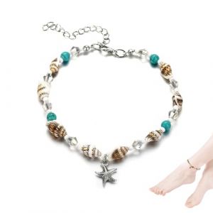 DHWEKU Yean Seashell Cheville Étoile De Mer Turquoise Cheville Bracelet Argent Pied Chaîne Bijoux pour Femmes Et Filles (DHXMYGS, neuf)