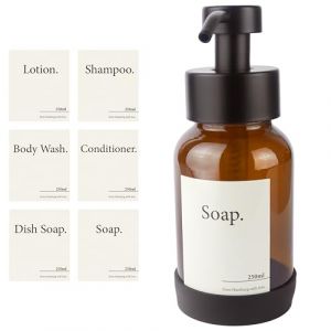 Design Hambourg Distributeur De Savon Mural en Verre avec Fixation Auto-Adh&eacute;sive | Distributeur &Agrave; Pompe en Acier Inoxydable | Support Savon Salle de Bain (1, Noir, sans Support) (Designfabrik Hamburg, neuf)