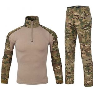 Czen Chemise de Combat Militaire pour Hommes Uniforme Tactique Chemises à Manches Longues Pantalon Costume Airsoft BDU Chemise Paintball Tenue de Camouflage (CP, L) (Higold, neuf)