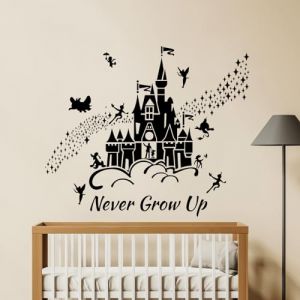 Tanlaby Stickers Muraux Peter Pan Autocollants Muraux Château Noir Sticker Mural ​Citations Never Grow Up pour Chambre de Bébé Pépinière D'enfant Décoration Murale De La Maison (JDD store, neuf)
