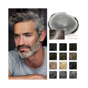 Toupet pour hommes 0.1-0.12mm cheveux hommes toupet Remy cheveux humains hommes perruque systèmes de remplacement pièce de cheveux prothèse capillaire mâle perruque Perruques(Lightest Brown,6x8) (birene, neuf)