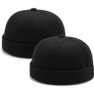 Lot de 2 Casquettes Docker sans Visière pour Hommes et Femmes – Bonnet Marin Rétro en Coton avec Bord Roulé Chapeau Brimless Travailleur Noir (malaxlx uk, neuf)