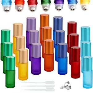 DKBT Flacon Roll On Vide 5ml 21pcs Roll On Huile Essentielle Vide Bouteil Brun Verre Flacon Roller Rechargeable Avec Bille en Acier Inoxydable pour Parfums Aromathérapie Massage Voyage(7 couleurs) (Tianxinge Trading, neuf)