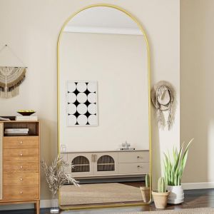 Koonmi - Miroir pleine longueur bombé avec coins arrondis - Grand miroir sur pied - Miroir de dressing pour le salon - Doré - 171L x 76l cm - Moderne - Montage mural (KoonmiEU, neuf)