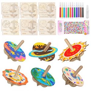 12 Pi&egrave;ces Toupie en Bois,Gyroscope Plan&eacute;taire, Bricolage en Toupie Bois, Kit de Bricolage Peinture pour Enfants 4-9 Gar&ccedil;ons Filles (STYLE1) (fuchundianzi, neuf)