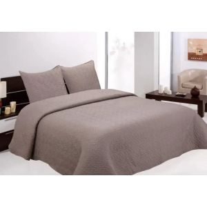 HOMEROKK Boutis Matelass&eacute; Couvre Lit Brod&eacute; Uni 2 Places - 230 x 250cm + 2 Taies d'oreiller 60 x 60cm (Taupe) (FRANCE DISCOUNT, neuf)