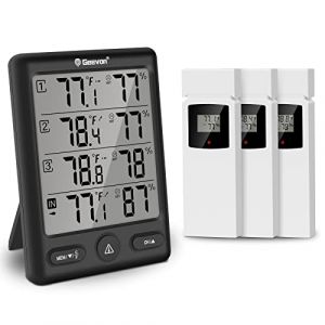Geevon Thermomètre intérieur extérieur sans fil avec 3 capteurs à distance, hygromètre électronique, jauge de température avec portée de 60m Conditions sans obstruction (228646 TN Noir sans Batterie) (GEEVON EU, neuf)