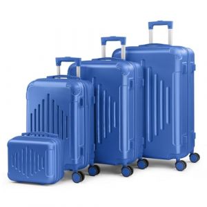LALAHO Set de 4 Valises de Voyage avec Vanity Case, Valise Grande Taille, Valise Moyenne, Valise Cabine, ABS avec Coins Renforcés, roulettes Pivotantes 360°, Serrure à Combinaison (Azur) (Sarefun, neuf)