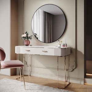 SIRHONA Miroir Coiffeuse Rond Mural Grand Ø90cm - Miroir Rond en Métal, Cadre Noir - Miroir Maquillage Hollywood Moderne pour Salle de Bain Chambre, Salon, Couloir (ELLIPSE sanitaire, neuf)