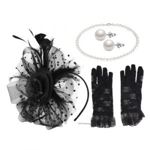 Gatuida 1Ensemble Chapeau Fascinator avec Voile Gants Boucles Oreilles et Collier de Perles pour Femmes Accessoire Élégant pour Tea Party et Mariage (Brandon Zou, neuf)