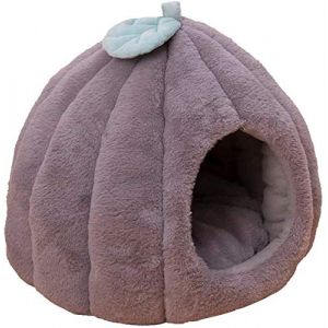 Lit Maison Chien Chat Chauff&eacute; en Coton Moelleux d'hiver, Igloo Grotte Chat Doux avec Tapis Confortable Lavable Amovible pour Petits Chats Moyens Lit Chiens (Color : Gray, Size : 50x50cm) (FengYuTao-Home, neuf)