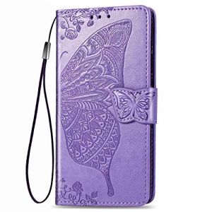 Dedux Flip Coque Huawei Y5p, [Stand Support] [Porte Cartes de Cr&eacute;dit] [Fermeture Magn&eacute;tique] Etui Portefeuille Fleur de Papillon Rose en Relief &Eacute;tui Portefeuille, Violet (Dedux, neuf)