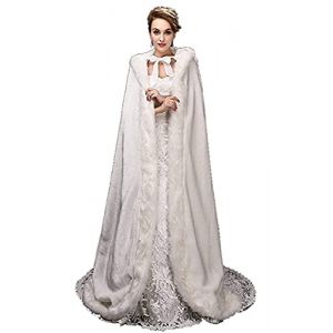 MAYILNSIN Cape de Mariage &agrave; Capuche Blanche en Fausse Fourrure pour Femmes - Cape Nuptiale Hiver Longue avec Garniture en Fourrure, blanc, XL (xingfeifei, neuf)
