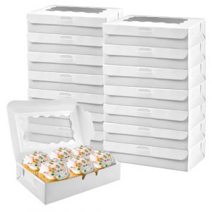 15 Pi&egrave;ces Bo&icirc;tes en Carton Blanc avec Fen&ecirc;tre Transparente, 17,8x10,9x3,8 cm Boite Cupcakes, Bo&icirc;te &agrave; G&acirc;teau en Papier Kraft avec Fen&ecirc;tre Transparente, pour Biscuits, Cookies, Tarte, Cupcakes, Cadeaux (Aruichi, neuf)