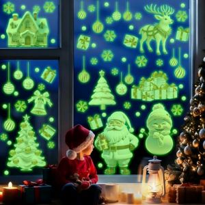TOARTI Fen&ecirc;tre de Autocollant No&euml;l Fluorescents Fenetre Stickers de D&eacute;coration Sapin de Noel Fenetre Autocollants Bonhomme de neige Lumineux Flocon Merry Christmas Sticker D&eacute;calcomanie F&ecirc;te D&eacute;cor (TOARTI-EU, neuf)