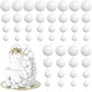 BOUBONI Lot de 48 boules de décoration de gâteau pour anniversaire, fête, mariage, fête prénatale (noir, argent, blanc, blanc) (Bouboni Direct, neuf)