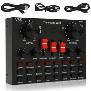 Carte Son Live, 16 Effets Sonores V8S Voice Changer Connexion sans Fil, 8 Modes Amusants, Carte de Mixage Sonore pour karaok&eacute;, Design L&eacute;ger (Sharainny, neuf)