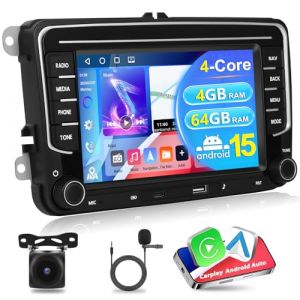 Autoradio A-pple CarPlay 4G+64G pour VW/Seat/Skoda/Passat/Golf/Polo, CarPlay sans Fil et Android Auto, &eacute;cran Tactile HD 7&rsquo;&rsquo;, 2-DIN, Bluetooth, GPS/SWC/FM/RDS/USB + Cam&eacute;ra de Recul AHD, Micro. (podofo Shop, neuf)