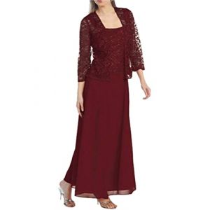 Minetom Femme Robe De Soiree F&ecirc;te Dentelle Dress De Ceremonie Mariage Cocktail sans Manche Tulle Bol&eacute;ros Demoiselle d'honneur Robe E Vin Rouge 42 (B.W.S KIT, neuf)