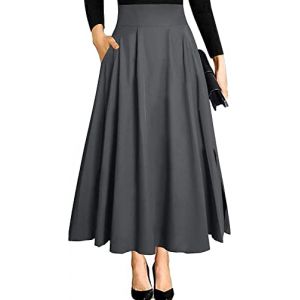 Ranphee Jupe Longue Femme Gris Chic et Elegant Taille Haute A-Ligne Maxi Midi Festival Fluide Trapeze Evas&eacute;e Fendue Tenue avec Poche Fermeture Eclair S (Ranphee Store, neuf)