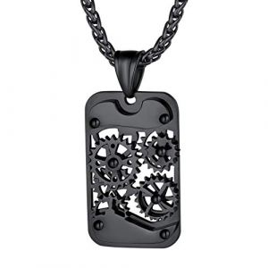 Richsteel Pendentif Collier Homme Roue Tourne Coup&eacute; Dog Tag Personnalis&eacute; Collier Pendentif Plaque en Noir,Dog Tag Style Militaire Arm&eacute;e pour Homme Pendentif d&rsquo;Identification Personnalis&eacute; ID (Richsteel Jewellery, neuf)
