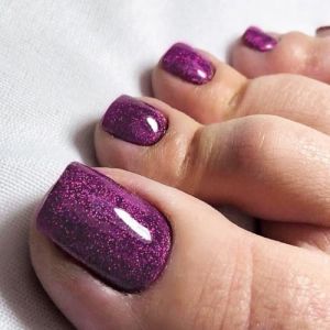 Ceboic 24 Pièces Faux Ongles D'orteil, Violet Pailleté Faux Ongles Pieds Court Carré, Acrylique Couverture Complète French Capsule Ongle Pied pour Femmes Filles Salon de Manucure Nail Art, 12 Tailles (Biaodian, neuf)