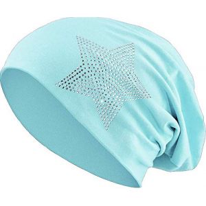 Balinco Jersey Coton &eacute;lastique Long Slouch Beanie Unisexe Hommes Femmes avec Strass Pierres &eacute;toile Casquette Heather en 35 Couleurs diff&eacute;rentes (2) (Light Blue) (Balinco, neuf)