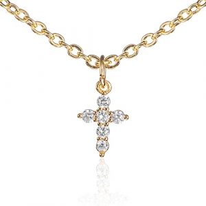 ZAVANA Collier Croix Femme Plaqu&eacute; Or &ndash; Petit Collier Pendentif Croix avec Pierres Zirconium, Cha&icirc;ne et Pendentifs Dor&eacute;s &Eacute;l&eacute;gants, Bijou Fantaisie Femme ou Jeune Fille avec Pochette Cadeau (Anakao, neuf)