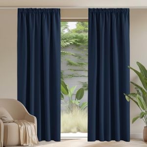 PONY DANCE Rideau Salon - Rideau Occultant Thermiques Décoration Chambre pour Fille Garçons Enfant Ado, Galon Fronceur Brise-bise, Bleu Foncé, L140 cm sur H260 cm, 2 Pièces (RYB HOME EU, neuf)