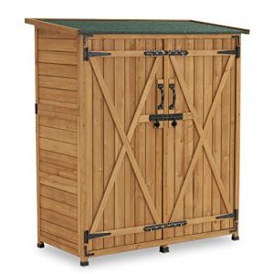 M MCombo 0707 Armoire de jardin en bois résistant aux intempéries Petit abri de jardin extérieur pour extérieur, balcon et terrasse 122 x 60 x 137 cm (naturel) (Pfillo, neuf)