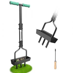 SUNEOWALY Aérateurs de Gazon Manuels, Aérateur de Pelouse Aérateur à Gazon Manuel Aérateur Gazon Aerateur Pelouse Core Aérateur avec Bac de Rangement et Outils de Jardin, Noir-Poignée Vert Foncé (Sunway Globe, neuf)
