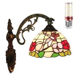 Uziqueif Lampe Murale Tiffany Style Vintage - Applique en Verre Coloré, E27 Applique Murale Intérieure, Lampe Murale pour Salle de Bain, Cuisine, Salon, Chambre,Dragonfly i (Uziqueif home decoration, neuf)