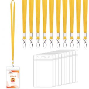 Segus Porte Badge Tour de Cou, 10 Pièces Porte Carte avec Cordon, Collier Badge, Transparent et Étanche, pour Enseignants, Étudiants, Médecins (Jaune, Vertical) (Segus, neuf)