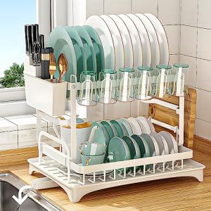 Frasheng &Eacute;gouttoir &agrave; Vaisselle Cuisine avec Plateau d'&eacute;gouttement, &agrave; 2 Niveaux,S&eacute;choir &agrave; Vaisselle, avec Vidange Automatique,Egouttoir Vaisselle INOX (SANDA MOLNAR, neuf)