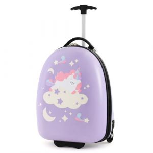 GOPLUS Valise Enfant Fille Garçon, 18L Bagage à Roulettes avec Poignée Télescopique à 2 Niveaux, Valise à Main Approuvée par les Compagnies Aériennes, Valise de Voyage Portable & Légère, Licorne Lilas (Augenstern24, neuf)