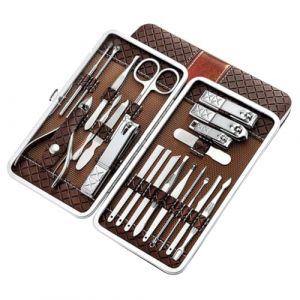 PLAFOPE 21pièces Outils De Manucure Acier Inoxydable Pour Avec Coupe- Et Trimmer Kit Pratique Couleur Marron (Comexs, neuf)