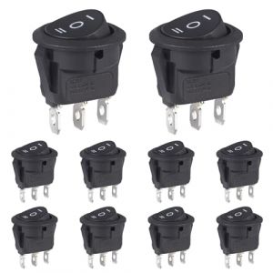 VEXUNGA Interrupteur a Bascule Rond 6A 250V AC 10A 125V ON/OFF/ON Interrupteurs à bascule 3Positions 3Broches Carré Commutateur Marche Arret Bouton Noir pour Voiture (10 Pièces) (VEXUNGA-FR, neuf)