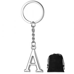Gulfmew Porte-Cl&eacute;s Lettre Argent lettre Initiale Pendentif Porte-Cl&eacute;s Cadeau Porte-Cl&eacute;s de Voiture Breloque pour Sac Pour Femme Homme Amis Famille (A) (Yuenwing, neuf)