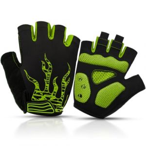BTNEEU Gants Cyclisme Demi-Doigts Gants Velo Gel Anti-Choc Anti-Dérapage Respirant Gant Demi Doigt Mitaines Velo Gants VTT Gel Été de Fitness Sport Escalade pour Homme et Femme (Vert Clair, S) (BTNEEU, neuf)