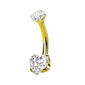 Piercing de nombril banane AWAKEN en titane avec cristal en forme de cœur et filetage interne PWD-024 or blanc (Z&Z PUNK SHOPPING, neuf)