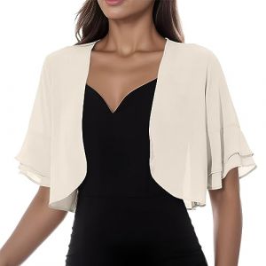 QIUhhpuy Gilet Mariage Femme Bolero Bol&eacute;Ro Veste Courte Chic Mousseline De Soie Gilet &agrave; Manches &Eacute;Vas&eacute;Es 3/4 Cardigan Bol&eacute;Ro Court L&eacute;Ger &Eacute;L&eacute;Gant Courte Mousseline De Soie Veste Bolero Femme Mariage (QIUhhpuy, neuf)
