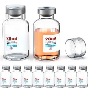 Biomed Solutions Flacon vide stérile avec bouchon en plastique réutilisable, récipients en verre prêts à remplir, flacon d'injection de liquide scellé avec port d'injection auto-cicatrisant (20 ml, (Biomed scientific, neuf)
