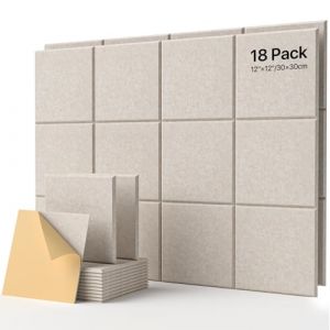 Lot de 18 plaques acoustiques carr&eacute;es autocollantes - Absorbeur de bruit - Haute densit&eacute; - 30 x 30 x 0,9 cm (Soundsbay, neuf)