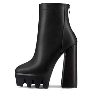 NobleOnly Femmes Haut High Plate-forme Talon Heel Bloc Chunky Pointu Bout Bottines Fermeture &agrave; Glissi&egrave;re Classique Dress Bottes Noir 38 EU (MARCTEL-EU, neuf)