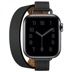 Aergood Compatible avec Apple Watch Bracelet 38/40/41mm 42/44/45mm,Cuir Double Tour Bande Mince en Véritable pour Femme pour iWatch SE Series 7 6 5 4 3 SE(38/40/41mm,Noir) (Aergood, neuf)