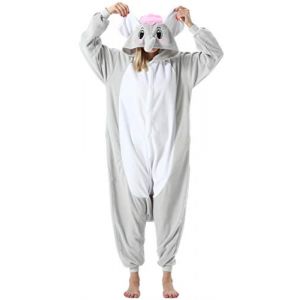 ULEEMARK Adulte Femme Homme Anime Animal Cosplay Halloween Costume Combinaison Pyjama Outfit Nuit Vetements Onesie Soiree de Deguisements Unisexe Gris &Eacute;l&eacute;phant S (Asesi, neuf)