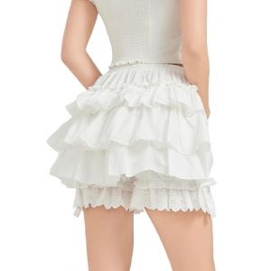 BEAUTELICATE Bloomers Short &agrave; Volants De Femme &Eacute;t&eacute; Jupon en 100% Coton Culotte Bouffantes Renaissance Lolita Pumpkin Pantacourt Pantalon D&eacute;guisement Costume(Blanc Brut avec Triple Volant, M) (BEAUTELICATE-FR, neuf)