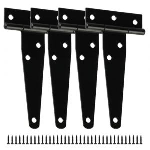KEQAR 4 Pièces Robuste Charnières en T, Grange Détachées, pour Portes, Fenêtres, Abris de Jardin, Clôtures Extérieures, Inox, Portillon, Charniere Portail (Noir) (APENGPENG, neuf)
